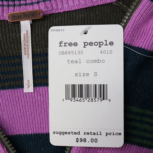 NWT Free People Rip Tide Zip Mock Neck Sweater Long Sleeve 1/4 Zip Teal Purple S - Picture 4 of 9